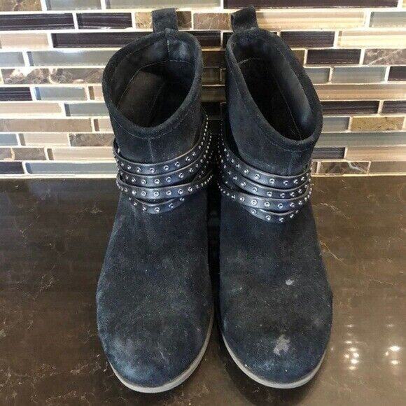 Jessica Simpson black suede Belted Leather ankle boots Women’s Size 8 Booties - Picture 3 of 7